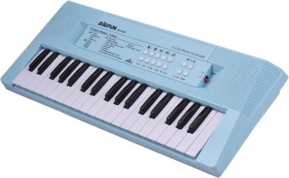 37 Key Electronic Keyboard Piano 4 Tones 4 Rhythms 10 Demos 5 Percussions Single Speaker Musical Instrument with Microphone Dual Power Mode Portable Music Piano Keyboard for (Blue)
