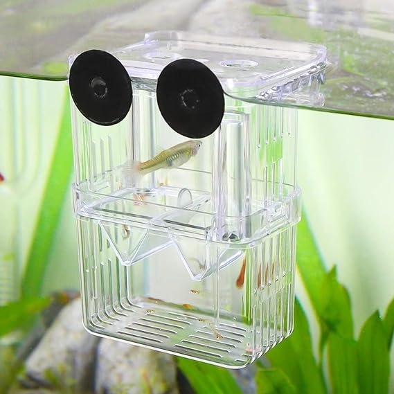Aquarium Fish Breeding Box Transparent Acrylic - Baby Fish Separator for Tank with Adjustable Divider & Suction Cups - Ideal for Baby Shrimp Hatchery, Guppy Fry, Betta & Goldfish Isolation (8x7x11cm)
