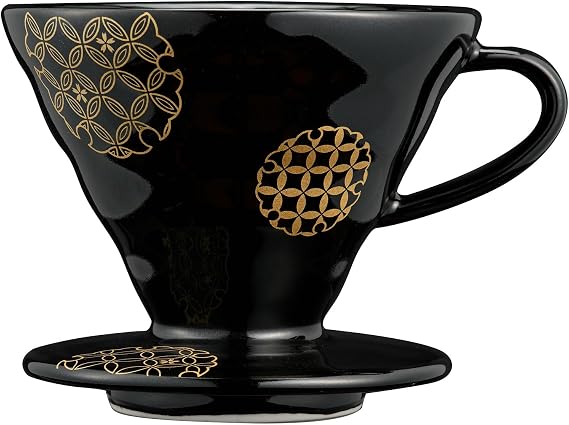 HARIO Ceramic Dripper 02 Shippou Black Made in Japan (Traditional Japanese Shippo pattern)