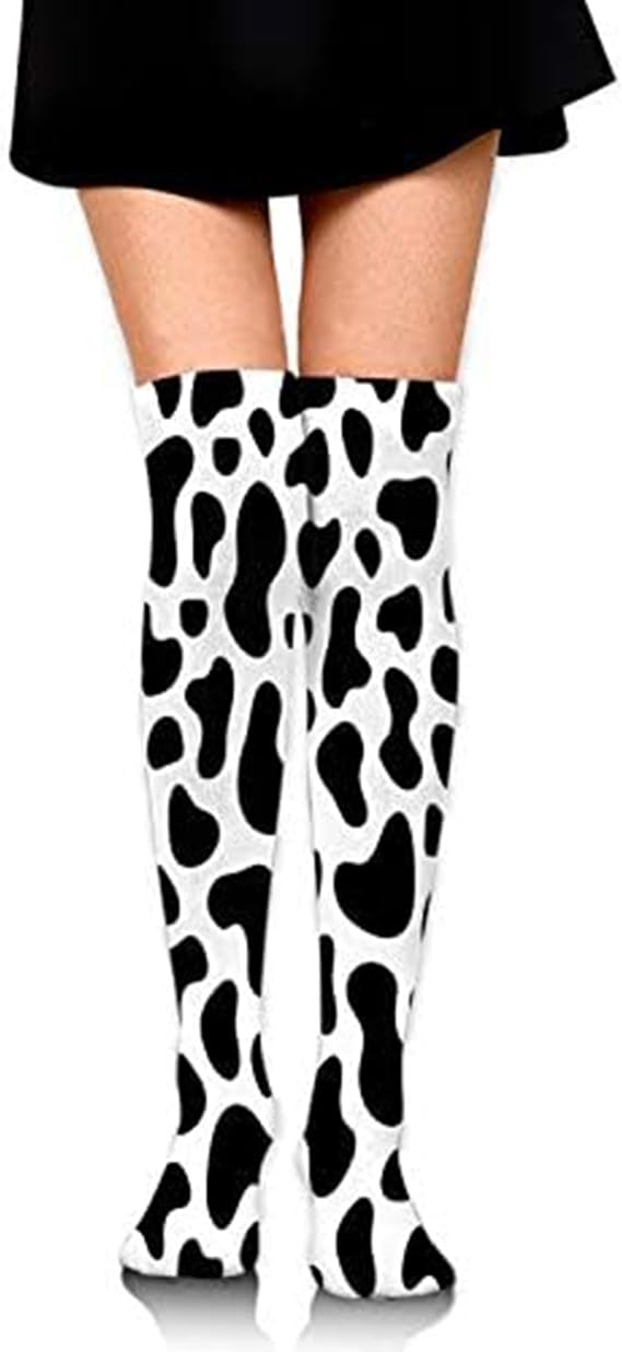 Thigh Knee High Cow Goat Print Socks for Women Compression Black and White Non Slip Long Boot Stocking Thick Warm Girls Fashion Animal Series Stocking Over