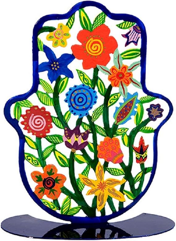 EMANUEL Yair Hamsa Stand Hand Painted Flowers | Judaica Gift Holy Land