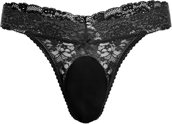 IBAKOM Men's Lace Thong Panties Sheer G-string Underwear