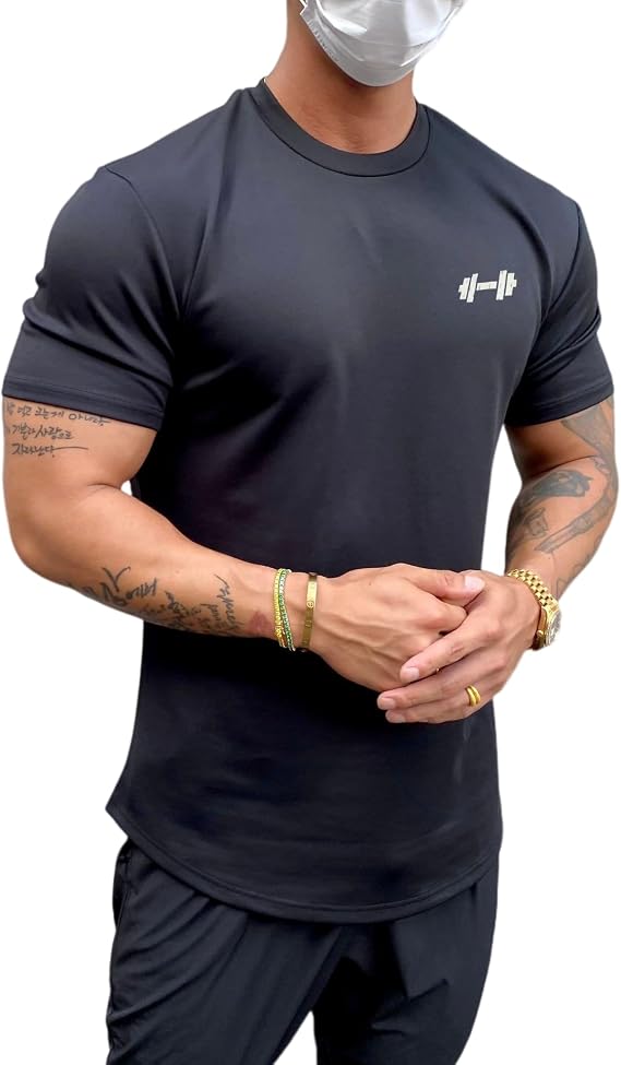 Men's Muscle Fit Longline Bodybuilding Workout Casual Fashion Short Sleeve T-Shirt