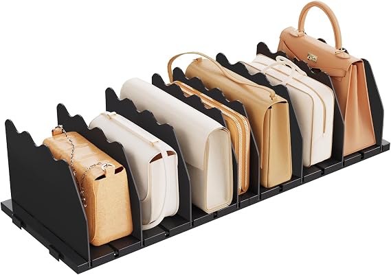 SPACEKEEPER Shelf Divider for Closet, Adjustable Purse Organizers, Black