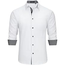 HISDERN Men's Inner Contrast Shirt Casual Formal Classic Button Down Dress Shirts Long Sleeve Plaid Collar Regular Fit
