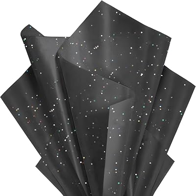 Black Glitter Tissue Paper for Gift Bags 36 Sheets 20 x 20 Inch - Recyclable Wrapping Paper for Weddings, Birthdays, Party & Festival Decorations DIY Craft Supplies