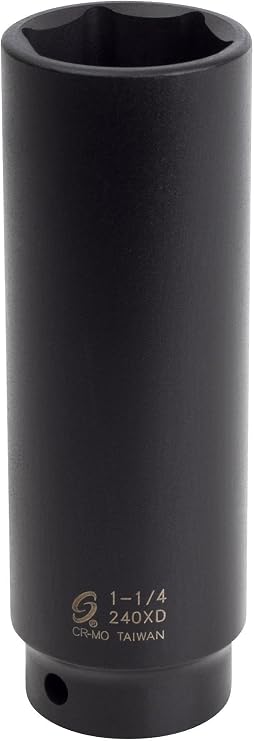 SUNEX Tools 1/2 in. Drive 1-1/4 in. 6-Point Extra Deep Impact Socket, CR-MO Steel, Model 240XD
