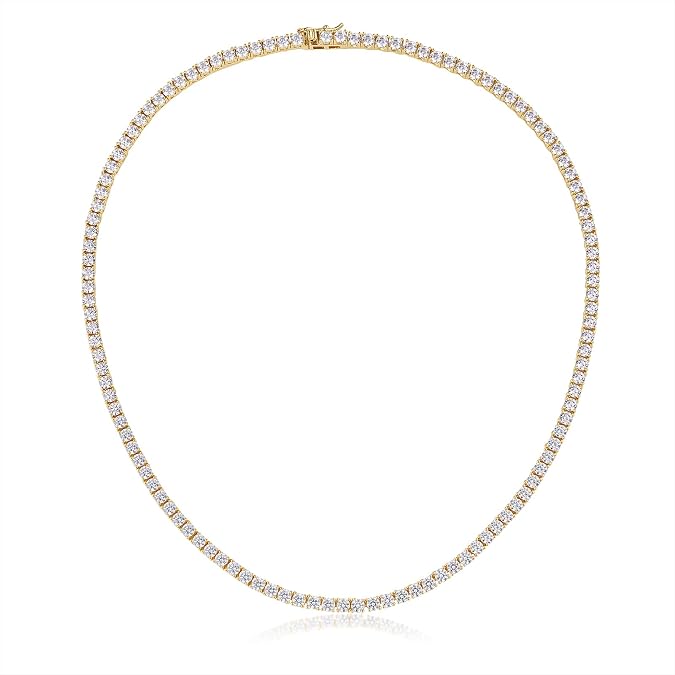 Gemsme 18K White/Yellow Gold Plated 3.0mm Round Cubic Zirconia Classic Tennis Necklace For Women 16-24 Inches