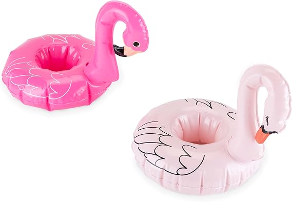 Blush Flock Drink Floaties for Standard Cups and Cans, Pool Party or Beach Bird Inflatables, Pink Flamingo and Swan, Set of 2