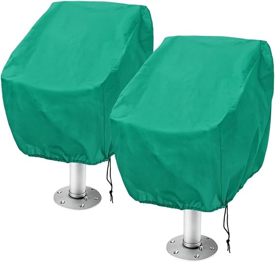 Green Boat Bench Seat Cover 2-Pack Universal Fit Boat Seat Covers Captain Chair with Drawstring Weather Resistant Pedestal Pontoon Chair Seat Cover for Marine Use