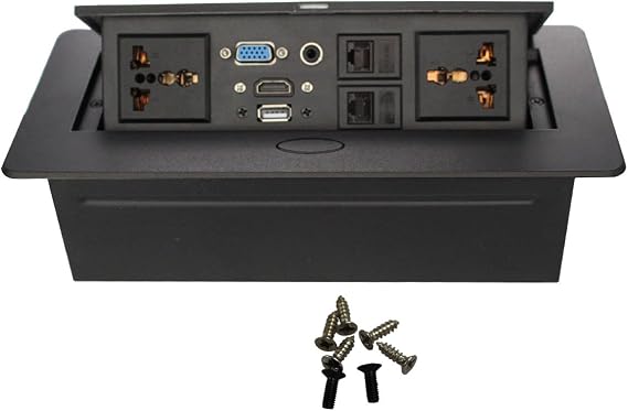 Wiistar Hide-Table Power Data Center Table Pop up Connection Box | With HDMI Network USB Tabletop Interconnect Box