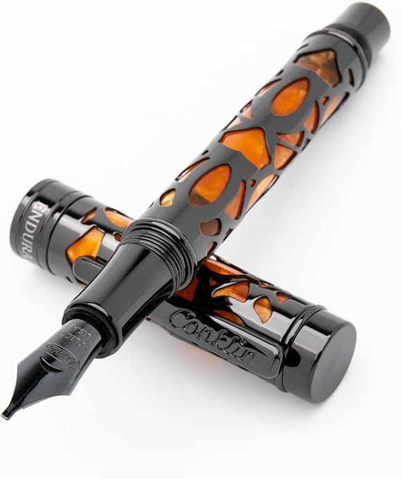 Conklin Endura Deco Crest Fountain Pen in Orange with Rose Gold Accents Medium Nib, Refillable Luxury Writing Instrument