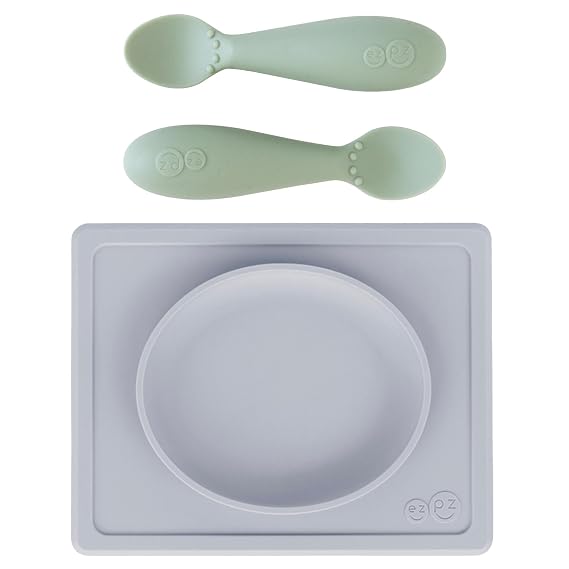 ezpz Tiny Spoon + Tiny Plate - baby essentials spoon and plate