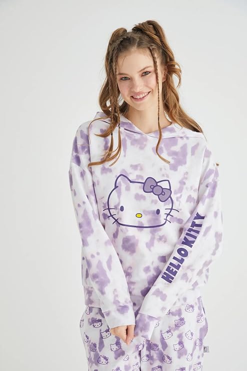 Lisanslı Batik Kapüşonlu Sweatshirt Pijama Üstü