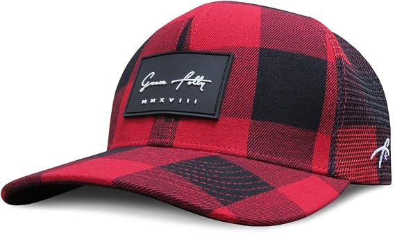 Grace Folly Trucker Hat for Men or Women- Many Cool Designs (Red Plaid)