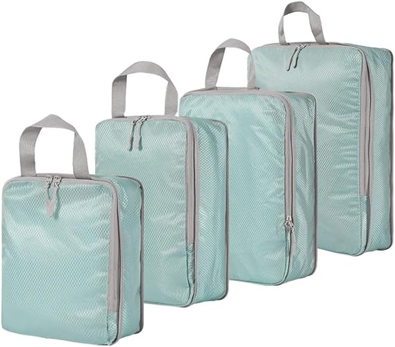 4Pcs Compression Packing Cubes Set for Suitcase, Expandable Travel Luggage Storage Bags Travel Accessories Organizers (Lake Blue)