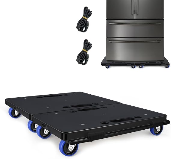 Furniture Dolly,Moving Dolly 4 Wheels Heavy Duty,16in-11in 500lbs Capacity,Furniture Movers Dollys with Wheels,4 Wheels Small Flat Dolly Cart, 2 Pack, Black,Blue Wheel