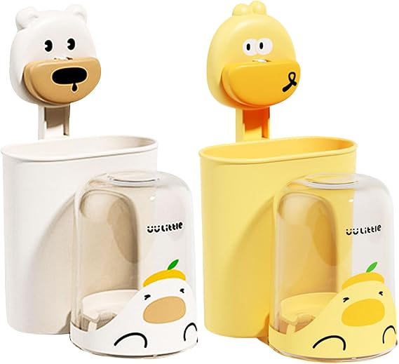 Child Friendly Toothbrush Cup Holders with Suction Cup Multifunction Wall Mount Bathroom Accessory Kids Toothbrush Stand