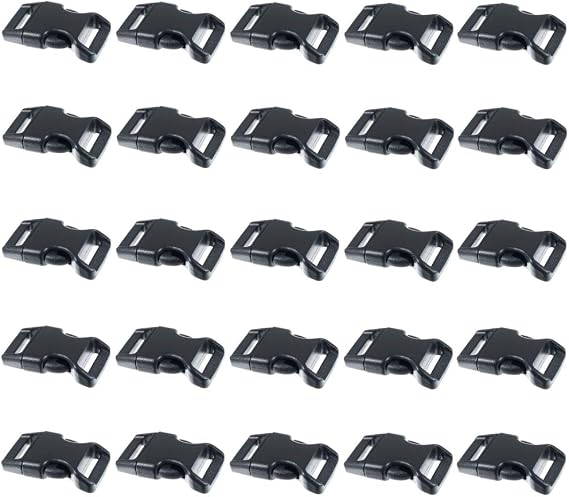 Black Plastic Side Release Buckles for Paracord Bracelets (5/8 Inch, 50 Pack)