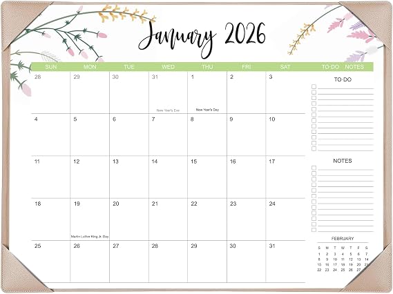 Desk Calendar 2026-2027 with Desk Mat 22" x 17" Large Desk Pad Calendar Runs from January 2026 to June 2027, Floral Design Desktop Calendar with To-Do, Notes for Planning, Organizing, and Scheduling Your Life (Apricot)