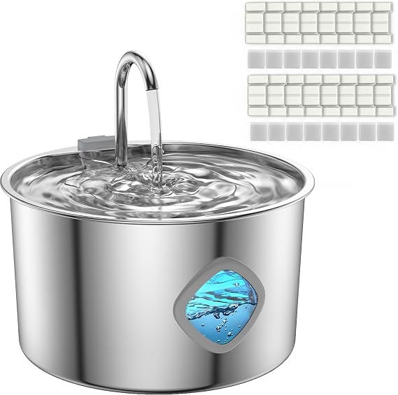 3.2L Cat Water Fountain Stainless Steel with 16 Filters Kit for Lasting 240 Days