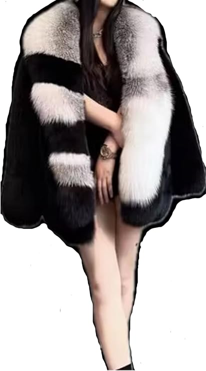 FURINFASHION JR-02 Women's Winter Warm Luxury Real Fox Fur Coat Fluffy Unique Fashion Autumn Plush Clothing Jackets Ski Suit (as1, alpha, s, regular, regular, Black)