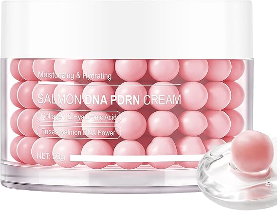 Salmon DNA PDRN Face Cream - Firming & Lifting Moisturiser with Collagen & Niacinamide - Anti-Aging Hydrating Gel Bead Texture for Sagging Skin & Fine Lines - 50g