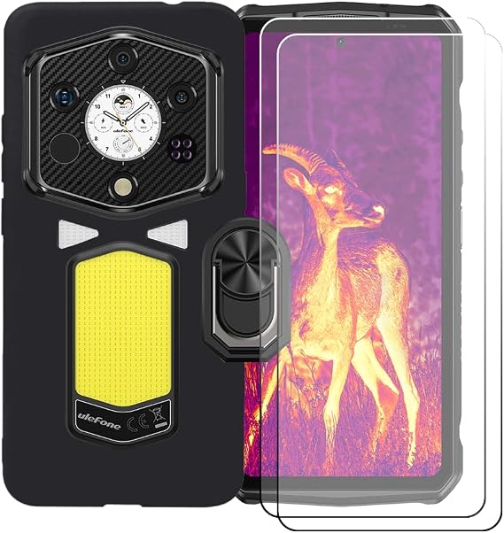 Case for Ulefone Armor 29 Pro (6.67") with Ring Support + [2 Pack] Tempered Glass Screen Protector, Flexible Silicone Shell Bumper TPU Protective Cover, Black
