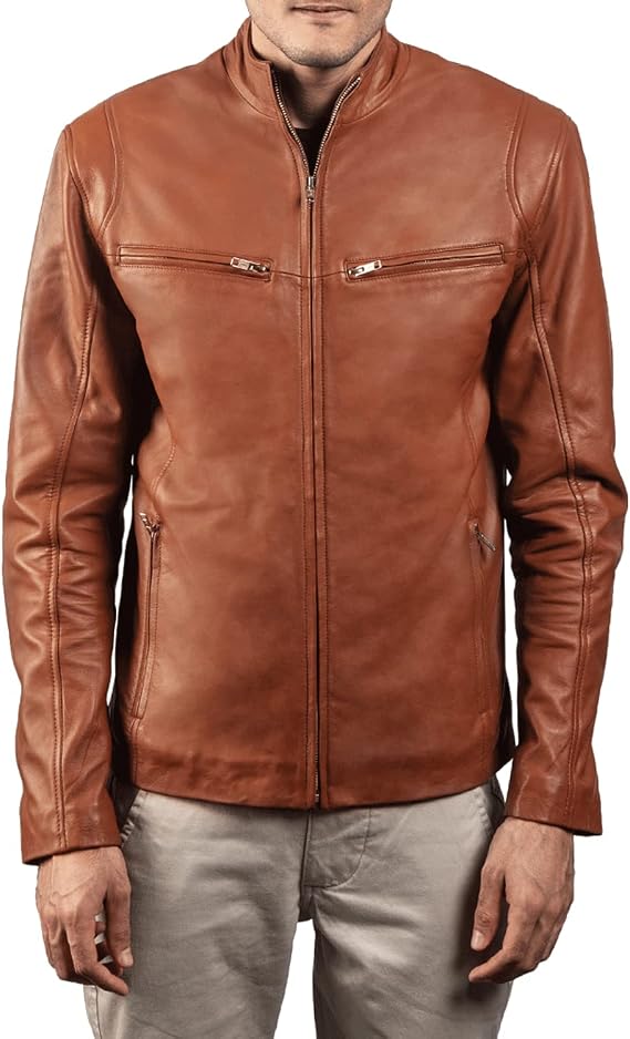 The Jacket Maker Ionic Leather Motorcycle Jacket For Men - Sheepskin Motorcycle Leather Jacket For Men