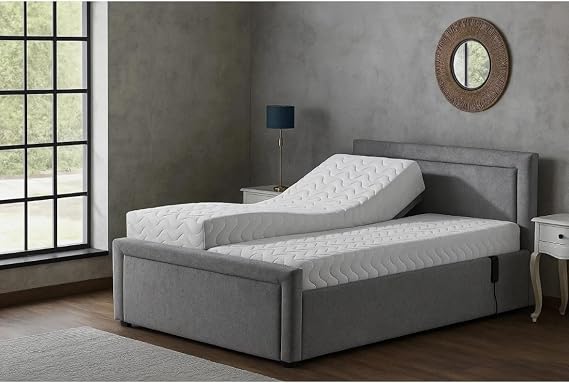 Adjustable Electric Mobility Bed with Plain Headboard With memory Foam Mattress (White, 4ft 6in double)