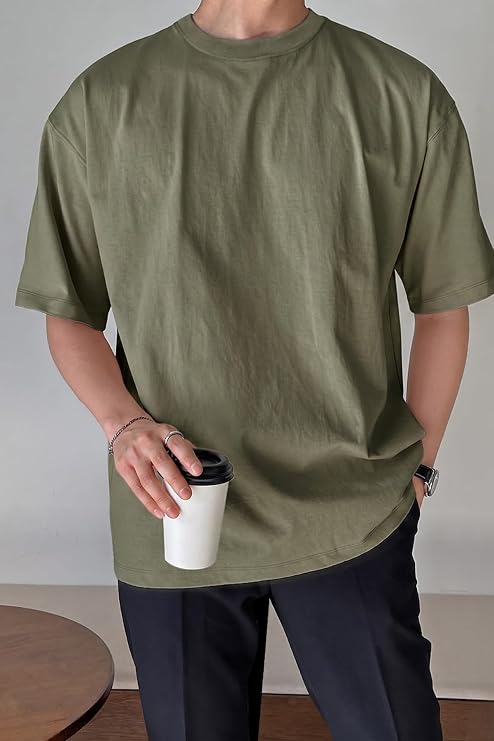 Erkek Oversize Tişört Pamuk Kumaş Bisiklet Yaka Rahat Kalıp T-shirt (Baskılı, Oversize)