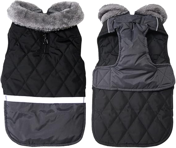 JoyDaog Reversible Dog Coats for Small Dogs,Winter Puppy Jacket Black XS