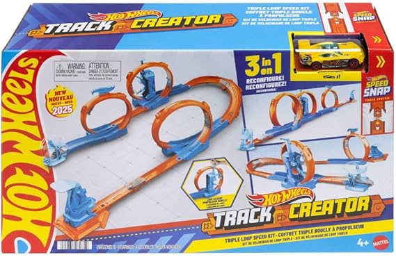​Hot Wheels Track Creator Triple Loop Pack & 1:64 Scale Toy Car | Includes Essential Track-Building Components with 3 Loops, Speed Snap Compatible with Adapters, JDW39