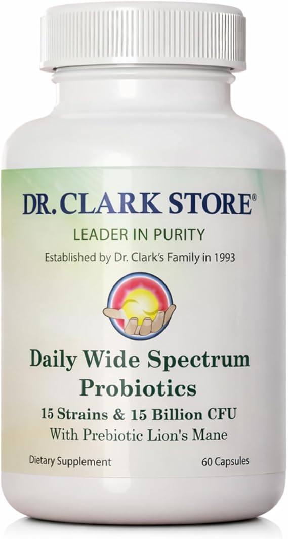 Dr Clark Store Daily Probiotics Deliver 15 Billion CFU, 60 Capsules, 30 Day Supply to Quickly Support Your Digestive System Balance, Maximize Nutrient Absorption, and Optimize Daily Gut Comfort