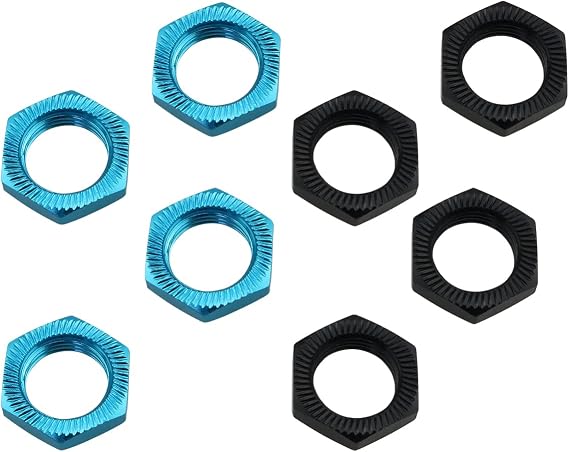8PCS 17mm Thread Aluminum RC Wheel Nuts Aluminum Alloy Wheel Hex Hub Nuts, 4PCS Blue 4PCS Black