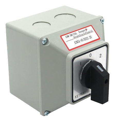 40A Rotary Changeover Switch with Box, 660V 3 Position 2 Phase 8 Terminals, 2-Way 2NO 2NC Universal Selector Switch with Yellow Fork Terminals IP65 CE 26-40/D202.2D
