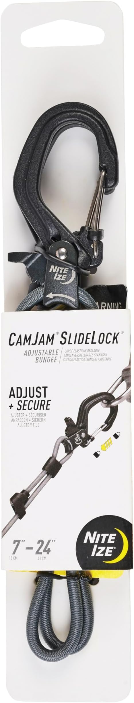 Nite Ize CamJam SlideLock Adjustable Bungee - Heavy-Duty Cord - Features Slide-to-Lock - Stretches from 7" to 24" - Small