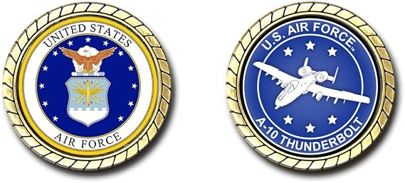 Military Productions, Inc. A-10 Thunderbolt Challenge Coin - U.S. Air Force A-10 Thunderbolt Series, Brass, About Uncirculated, Mint State