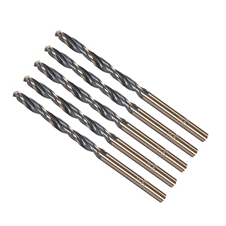 Twist Drill Bits, 4.2mm Cutting Edge, Titanium & Nitride Coated High Speed Steel 4341 Round Shank - (Applications: for Stainless Steel Drilling Machine), 5-Pieces