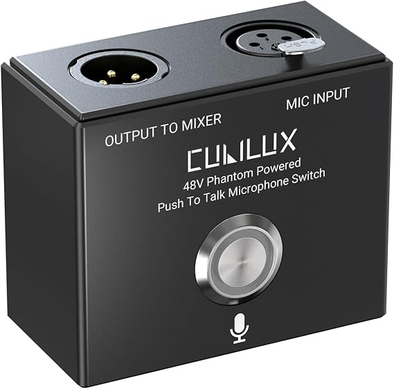 Cubilux MMX-2 XLR Push-to-Talk (PTT) Microphone Switch - 48V Phantom Power Pass-Through | LED Indicator | 1/4 ARRI Mount - Aluminum Momentary MIC On Switcher for Podcasting, Streaming