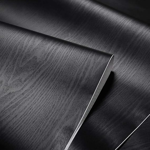 Thick Black Wood Grain Adhesive Furniture Stickers PVC Wallpaper cabinets Wardrobe Shelf Liners Paper,15in X 79in