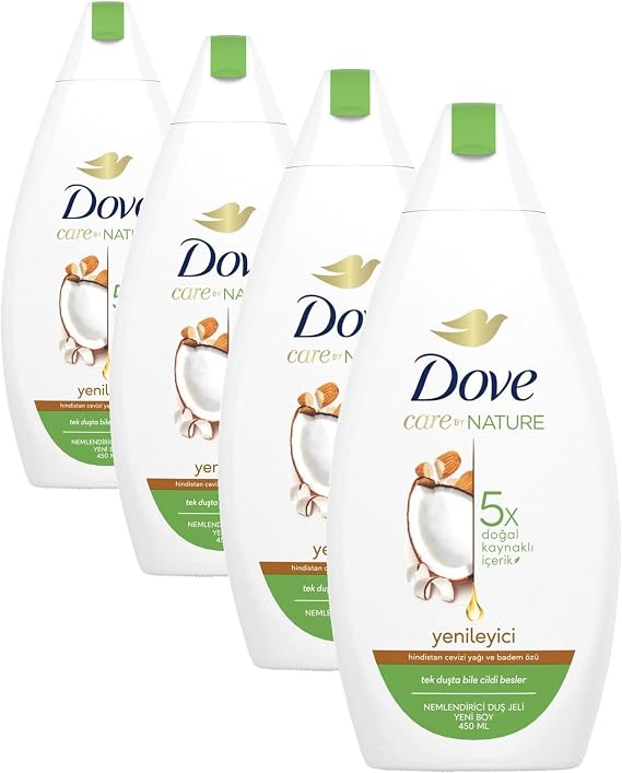 Dove Nemlendirici Duş Jeli Hindistan Cevizi Yağı ve Badem Özü 450 ml (4 paketi)