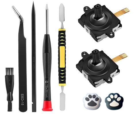Rzkipdy Joystick Replacement for Oculus Quest 2 Controller Upgraded Gen 3 OEM Analog Stick Thumbstick Parts Repair Tool Kit Accessories with T5 Screwdriver, Thumb Caps, Tweezers, Pry Tool
