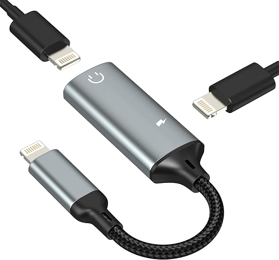 Lightning to Headphone Adapter(2 in 1) for iPhone Splitter Charger Audio Jack MFI Certified Dual Cable Dongle Connector Charging for IPad Charge Double Lighting Earphone Music Earbuds Adaptor
