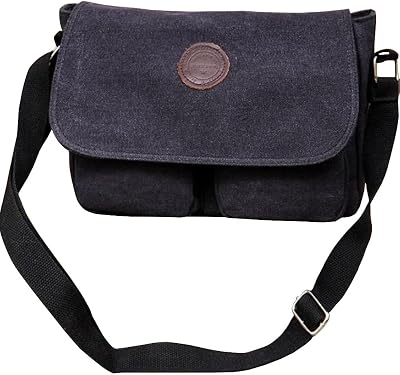 Vintage Canvas Satchel Messenger Bag for Men Women, Small Messenger Bag Casual Shoulder Bag Crossbody Bag Travel Carry Bag Black