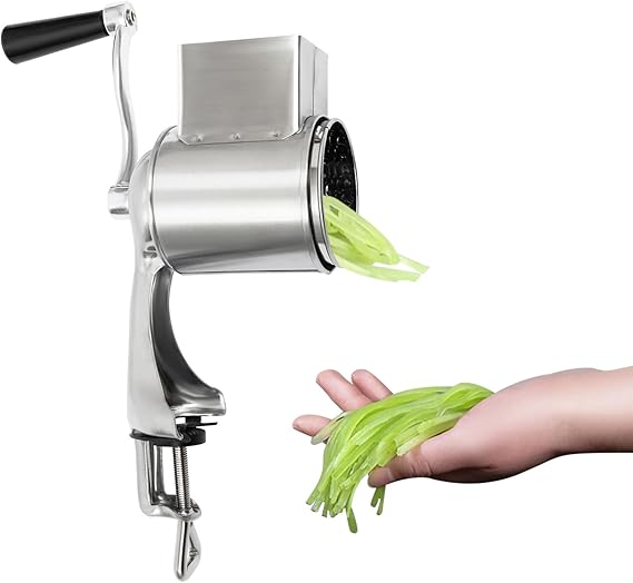 Manual Rotary Grater, Rotary Grater, Manual Stainless Steel Vegetable Shredder with 5 Drum Blades, Ideal for Shredding, Slicing, and Grating, Safe and Convenient Kitchen Tool