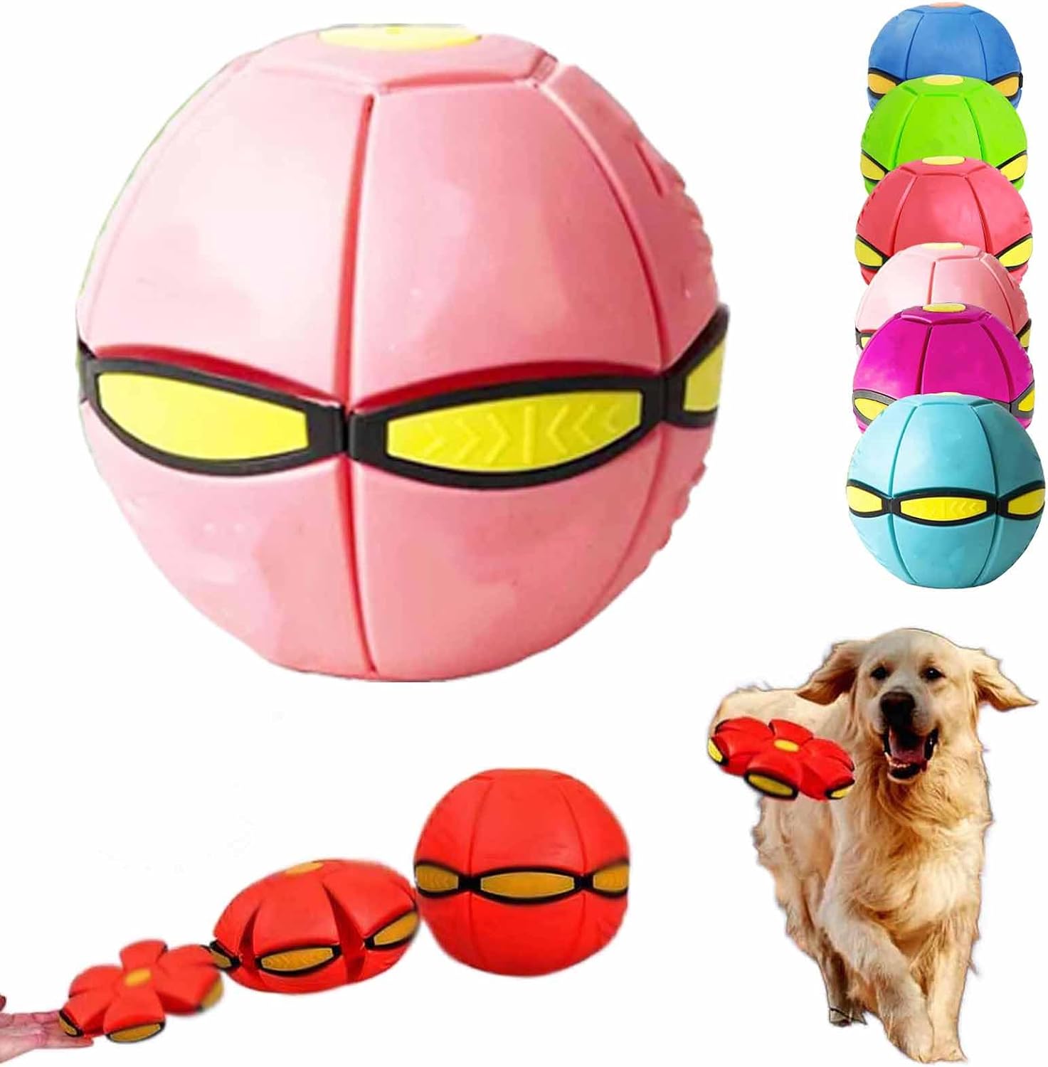 Ancientflow Doggy Disc Ball,Ancient Flow Dog Toy, Doggy Disc Ball, UfoBounce - Action Packed Transformation, Interactive Ball for Dogs, Flying Saucer Ball for Large Small Medium DogsPink A, 3 Lights
