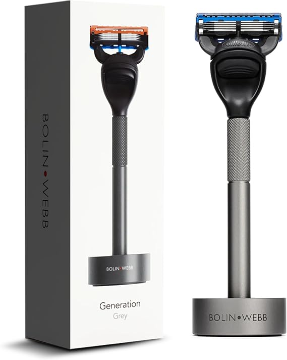 Bolin Webb Generation Razor & Stand - Luxury Razors for Men with Gillette Fusion 5 Blades, Premium Aluminum Shaving Razor for Smooth, Comfortable Shave, Ideal Gift & Daily Grooming Set (Graphite)