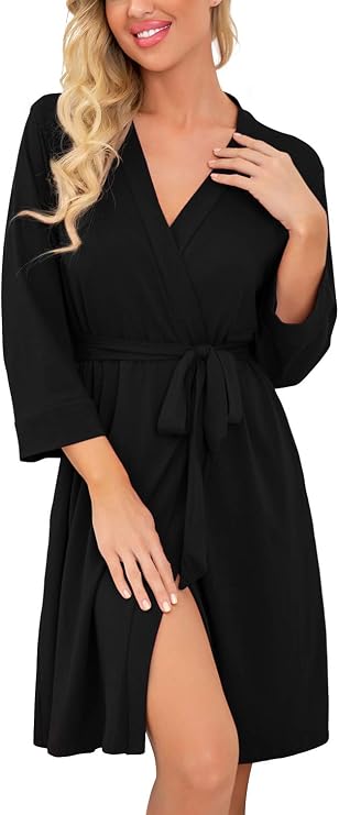 PrinStory Robes for Women Short Knit Bathrobe S-2XL