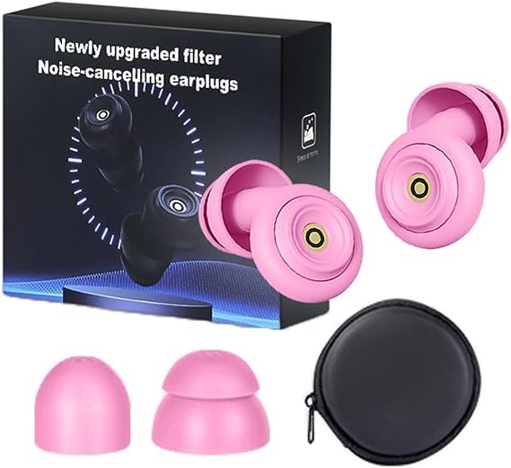 Huzinite Noise Cancelling Earplugs, 50db Ultra Soft Reusable & Washable Earplugs for Sleep, Travel, Noise Sensitivity, Flying, Studying, Work, Advanced Seal Tech(Pink,Gift Box)